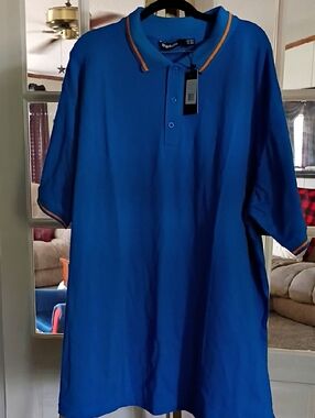 Blue Polo with Orange-Trim Collar